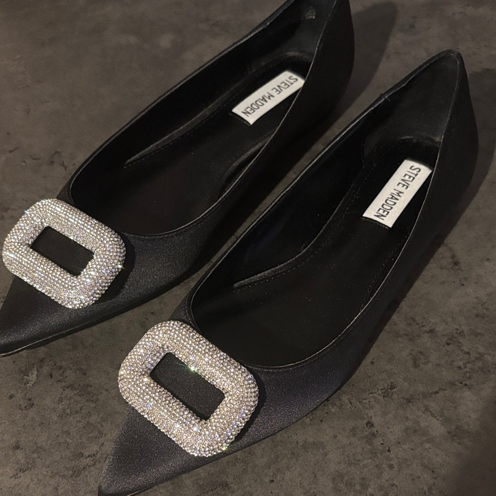 Steve Madden Black Flats with Sparkling Buckle